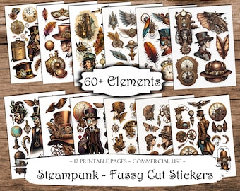 Steampunk Fussy Cut Printable Stickers, Junk Journal Printable Ephemera, Junk Journal Kit, Scrapbook Supplies, Collage Sheets, Paper Craft