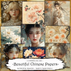 Bellissime carte cinesi, carte digitali, carte stampabili, kit di diario spazzatura, immagini digitali per scrapbooking, kit di sfondo per scrapbooking, artigianato