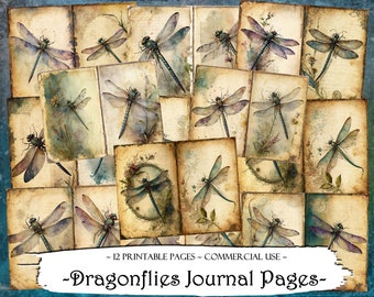 Dragonfly Journal Pages: Vintage Ephemera, Scrapbook Kit (Digital Download)
