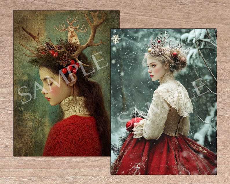 Cartões ATC de contos de fadas de Natal: Colagem de itens efêmeros para impressão (download digital) imagem 5