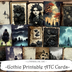 Gothic druckbare ATC Karten, Junk Journal Karten, digitales Papier, druckbare Journaling Karten, digitaler Download, Scrapbooking, Ephemera, Handwerk