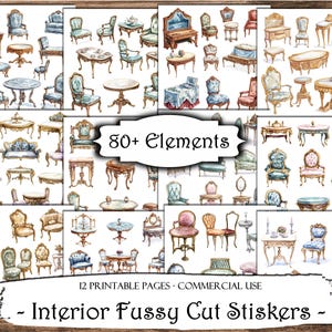 Interior Furniture Stickers: Printable Ephemera for Junk Journals (Digital Download)