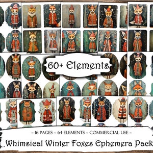 Grillige Winter Vossen Ephemera Pack, Junk Journal Kit, Scrapbooking, Scrapbook Supplies, Junk Journal Supplies, Collage Sheets Kieskeurige Cuts