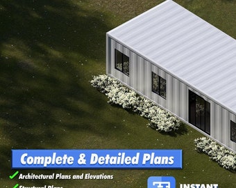40ft Double Container Home Plans – Spacious One Bedroom Studio with Walk-in-Closet – DIY Modern Minimalist Living – Digital Blueprints