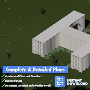 Innovative 800sqft H-Shaped Shipping Container Home Plan | 2x40ft + 20ft Middle Hub | Garage, Office, Bedroom + Kitchenette Design