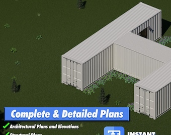 Innovative 800sqft H-Shaped Shipping Container Home Plan | 2x40ft + 20ft Middle Hub | Garage, Office, Bedroom + Kitchenette Design