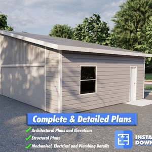 DIY Modern Garage Building Plans with Overhead Storage Loft - 600sq-ft