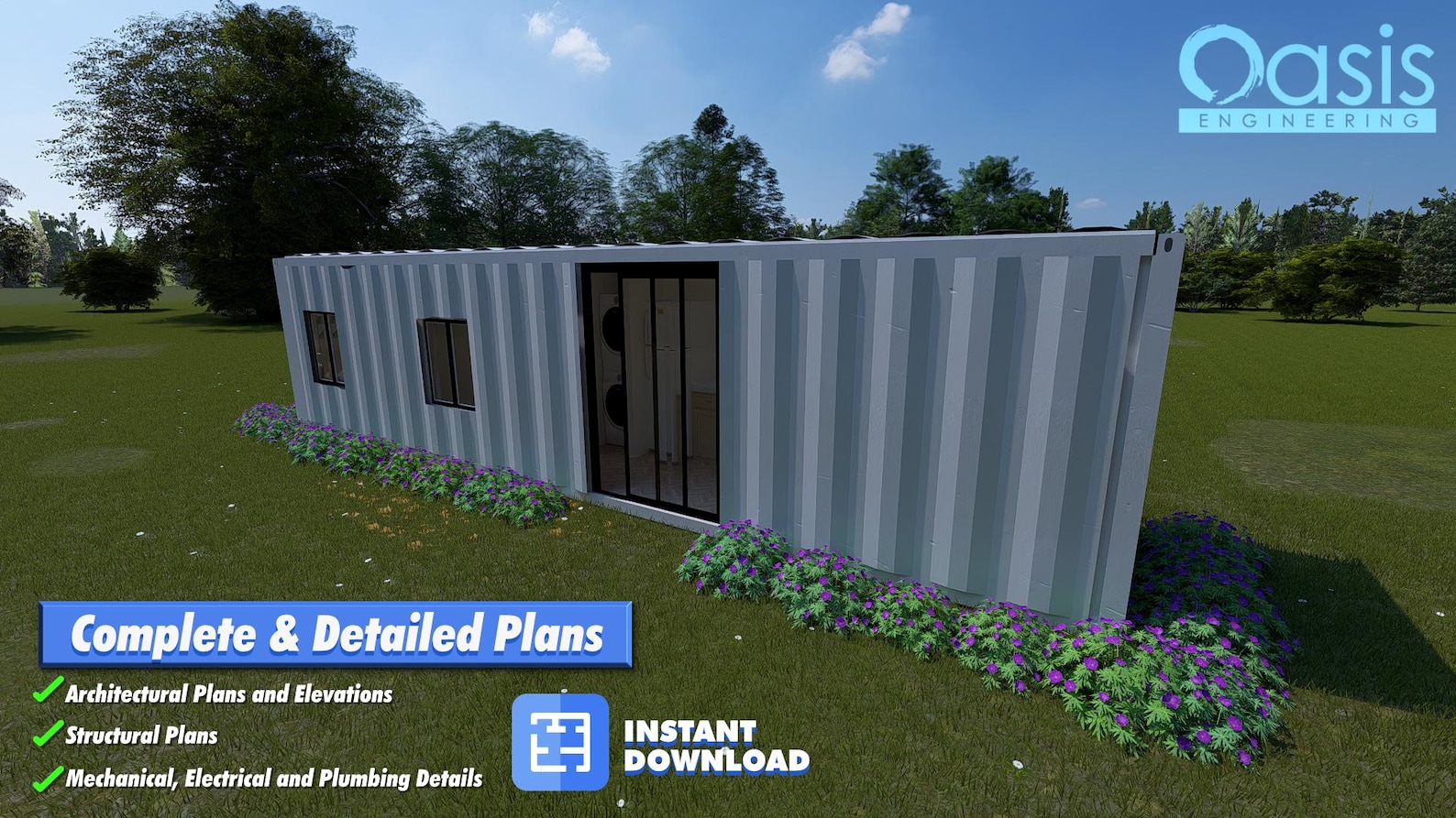 40ft High Cube 1-Bed 1-Bath Container Home Plans