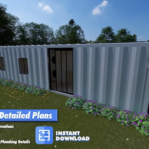 40 ft High Cube Container Home – 1 bed, 1 badkamer, keuken/woonkamer plattegronden: model A144