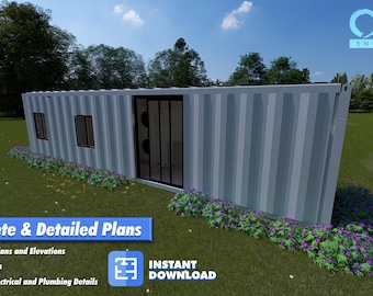 40ft High Cube Container Home – 1 Bed, 1 Bath, Kitchen/Living Area Plans: Model A144