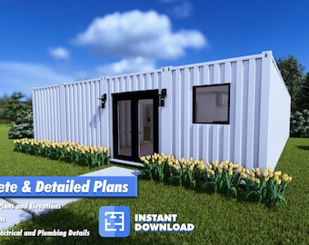 Modern 3 Bedroom Container Home Plans | 40x32 DIY Shipping Container House | 3 Bed 2.5 Bath Floor Plan w/ Island Kitchen & Wet Bar