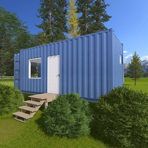 Planta de casa em contêiner marítimo Lumen de 20 pés - Projeto moderno e minimalista para estúdio, ideal para construção faça-você-mesmo, unidade habitacional acessória (ADU), estúdio ou vida autossuficiente.