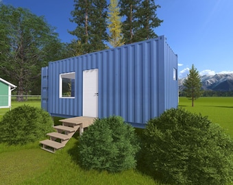 Lumen 20ft Shipping Container Home Plans - Modern Minimalist Studio Blueprint for DIY Build, ADU, Studio, Off-Grid Living