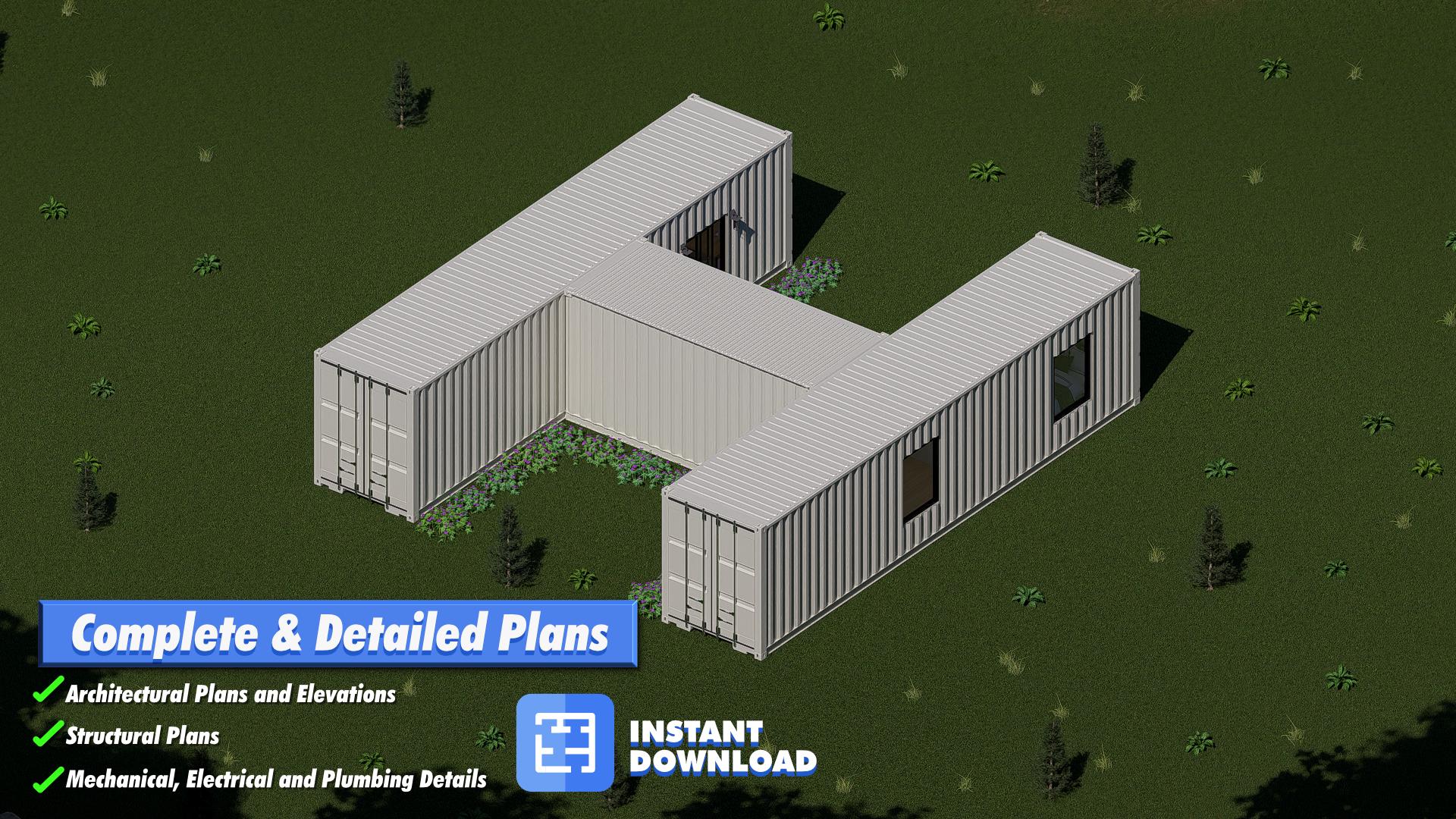 Innovative 800sqft H-shaped Shipping Container Home Plan | 2x40ft ...