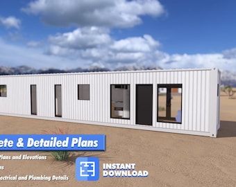 53ft High Cube Shipping Container Home Plans | 1 Bed 1 Bath | Modern Tiny House Blueprints | DIY ADU | Architectural PDF | 53' x 8' Layout