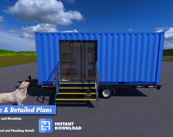 Mobile Shipping Container Dog Wash – 20ft Pre-Engineered Plans | Trailer-Mounted Pet Wash Station