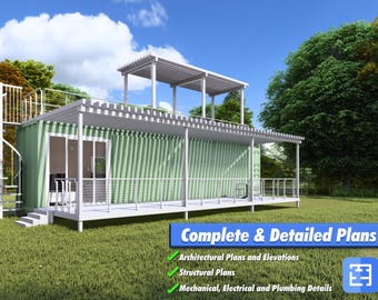 40ft Shipping Container Home: Peaceful Retreat - Rooftop and front porch decks. Pre-Engineered 350sqft Shipping Container Home Plans