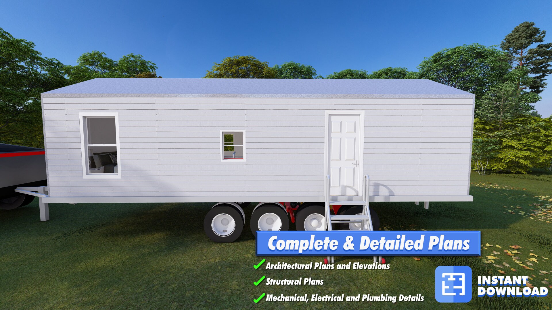 Tiny Home on Wheels Plans - 364 SQ-FT | 2 Bed, 1 Bath With Central ...