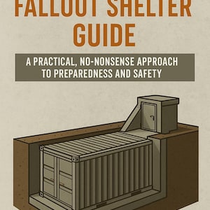 May include: An illustration of a DIY container fallout shelter guide. The image depicts a buried shipping container with an access structure. The text on the image reads: DIY CONTAINER FALLOUT SHELTER GUIDE. A PRACTICAL, NO-NONSENSE APPROACH TO PREPAREDNESS AND SAFETY.