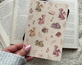 Cozy Fantasy Dragon Kindle Insert | Pastel Dragons, Books, Moon (Printed)