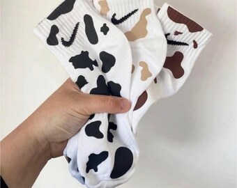 Cow Printed reworked socks