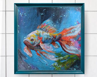 Fine Art Print “Too Bright to Hide, Too Tired to Glow” 8x8, 10x10, 12x12 Rainbow Fish Original Painting, Underwater Colorful Marine Life