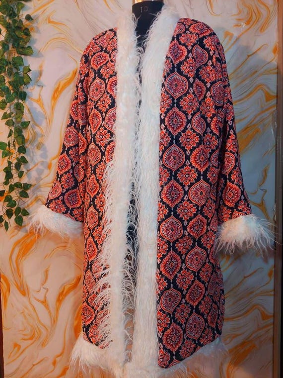 Reversible Afghan Coat, Colorful Geometric Patchw… - image 5