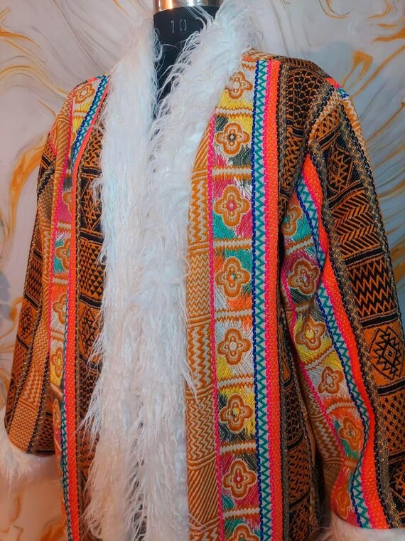 Reversible Afghan Coat, Colorful Geometric Patchw… - image 10