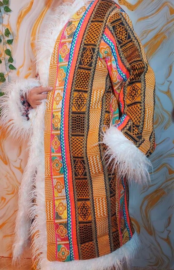 Reversible Afghan Coat, Colorful Geometric Patchw… - image 11