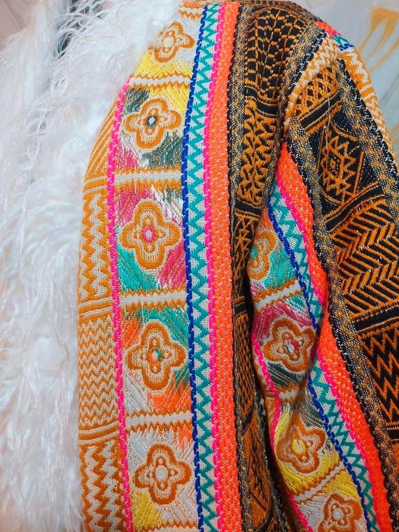 Reversible Afghan Coat, Colorful Geometric Patchw… - image 8