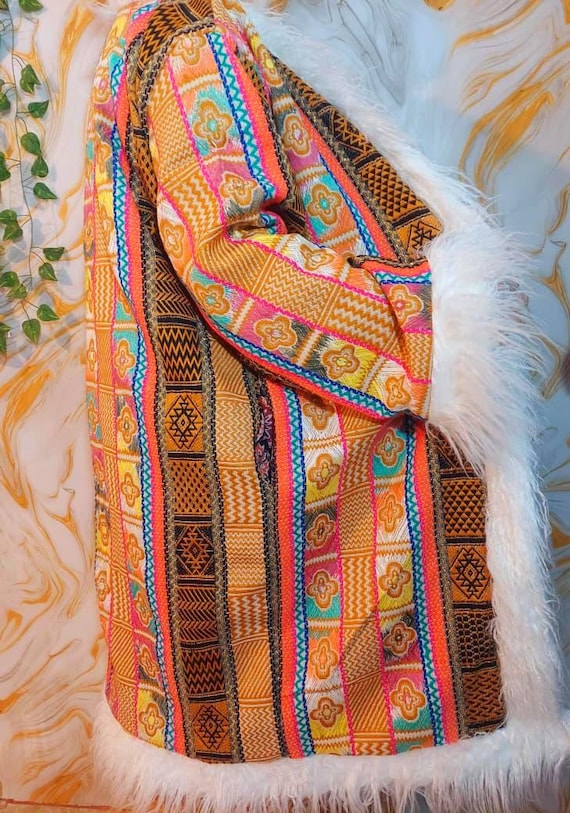 Reversible Afghan Coat, Colorful Geometric Patchw… - image 12