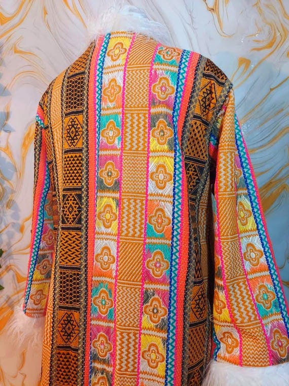 Reversible Afghan Coat, Colorful Geometric Patchw… - image 6