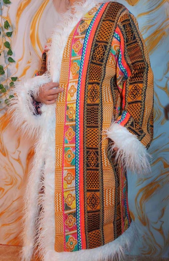 Reversible Afghan Coat, Colorful Geometric Patchw… - image 1