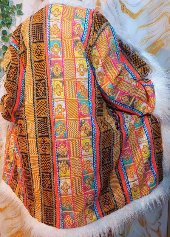 Reversible Afghan Coat, Colorful Geometric Patchw… - image 2