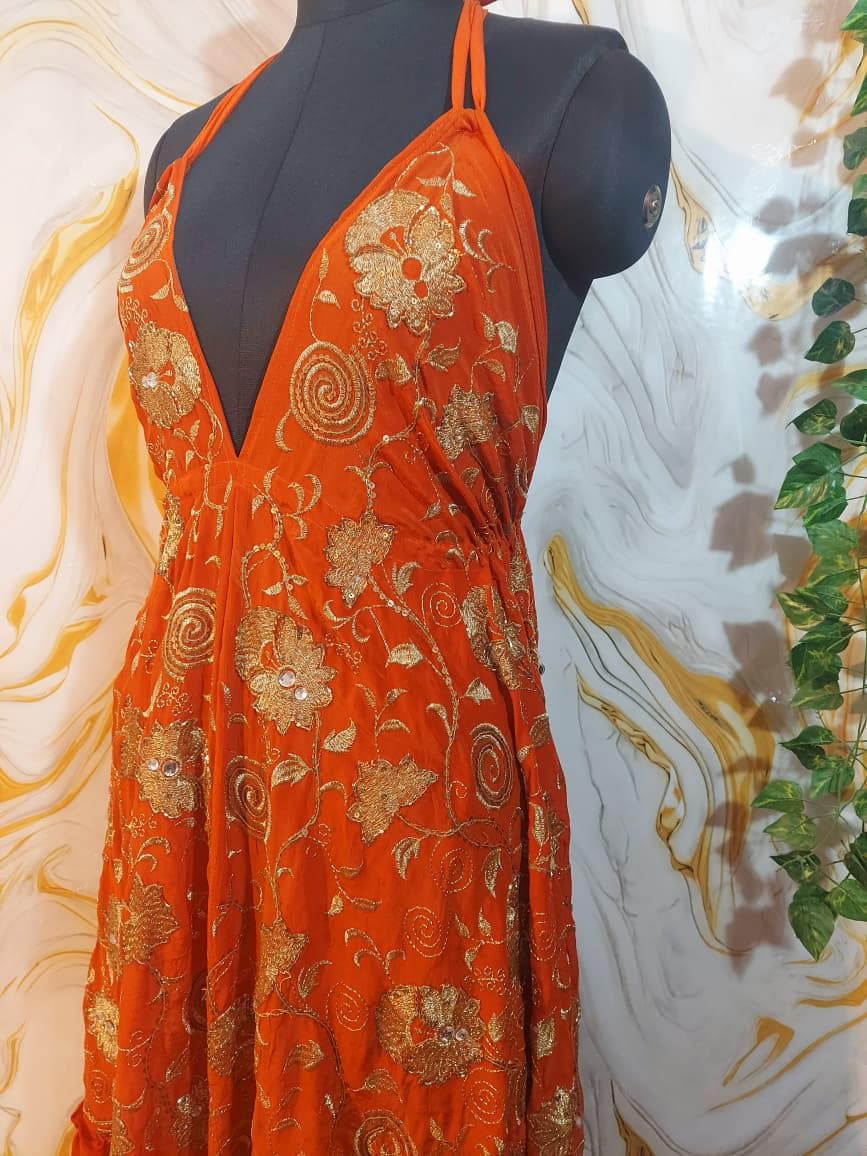 open lace back dress BRAILLE SHORT DRESS IN ORANGE My Sleeping Gypsy main image 0