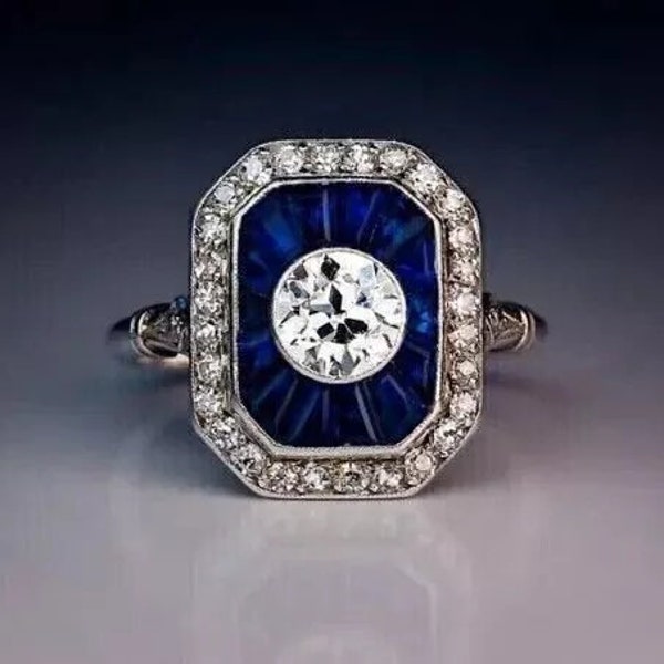 Blue Sapphire Ring Art Deco Ring Sapphire Engagement Ring Vintage Sapphire Ring Edwardian Ring 925 Sterling Silver Ring