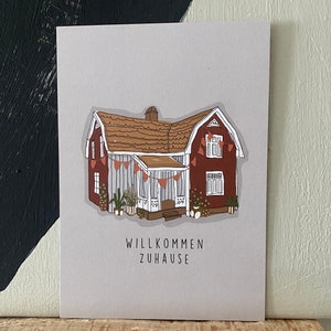 Postkarte / Schwedenhaus / Willkommen Zuhause / Einzug / Umzug / Grußkarte