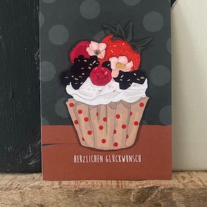 Postkarte / CUPCAKE / Herzlichen Glückwunsch / Grüße / Prüfung bestanden / Grußkarte / Geburtstagskarte
