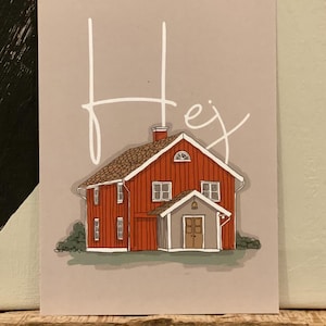 Postkarte / Schwedenhaus / hej / Zuhause / Einzug / Umzug / Grußkarte / Schweden /Schwedenrot