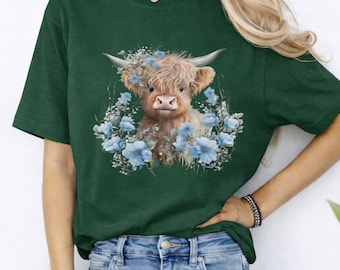 Floral Highland Cow Shirt: Scottish Cattle Lover Tee