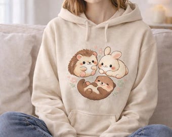 KAWAII ANIMAL Gang HOODIE: Unisex Graphic Streetwear Cozy Sweatshirt, Animal Lover Gift