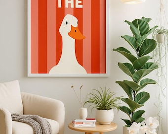 Impresión artística de pato caprichoso, póster divertido para pared, decoración original para el hogar, idea de regalo única, humor para sala de estar u oficina, arte para amantes de los animales