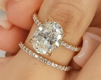 Anello di fidanzamento in moissanite con taglio ovale da 4 ct, anello da sposa in moissanite in oro 14 carati per lei, set di anelli per matrimoni, set da sposa ovale mezza fascia per l'eternità