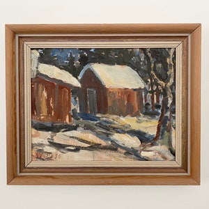 Vintage Swedish original oil painting. Scandinavian mid century modern