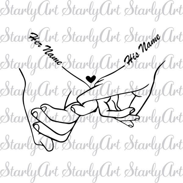 Holding Hands SVG, Pinky Hold,  Instant Download, Love Hands Design, Love, SVG Cut File, Customize With Your Own Text