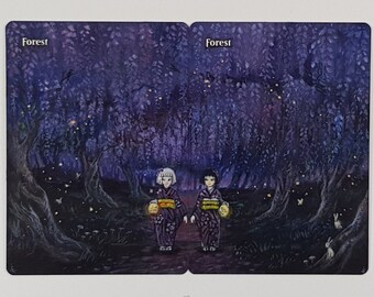 Forest - Wisteria forest - panorama diptych - Magic the Gathering Hand Painted Alter