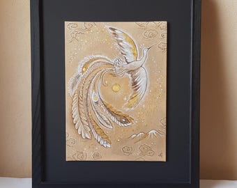 Birds of Paradise - Original acrylic and gold leaf on canvas-covered cardboard 16 x 22 cm / 6,3 x 8,7 inches