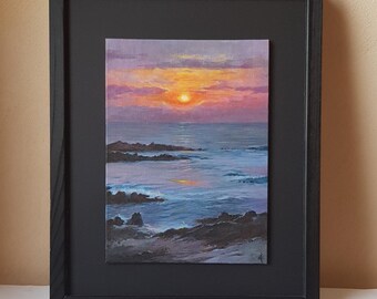 La Torche in Brittany - Original acrylic on canvas-covered cardboard 16 x 22 cm / 6,3 x 8,7 inches