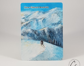 Snötäckt berg "i Bigfoots fotspår" - Magic the Gathering handmålat altar