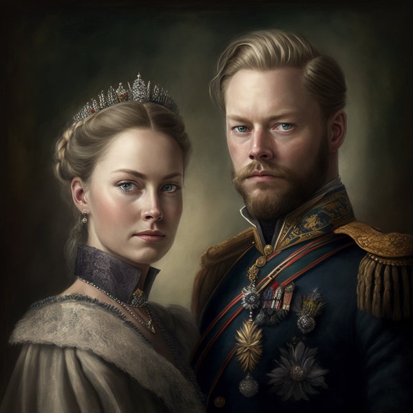 Custom  Royal Couple portrait from photo, couple portrait, Royal Portrait, Digital art, Personalized Art